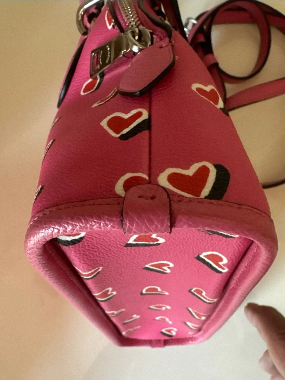 Coach Pink Heart-Print Mini Satchel with Removable Strap